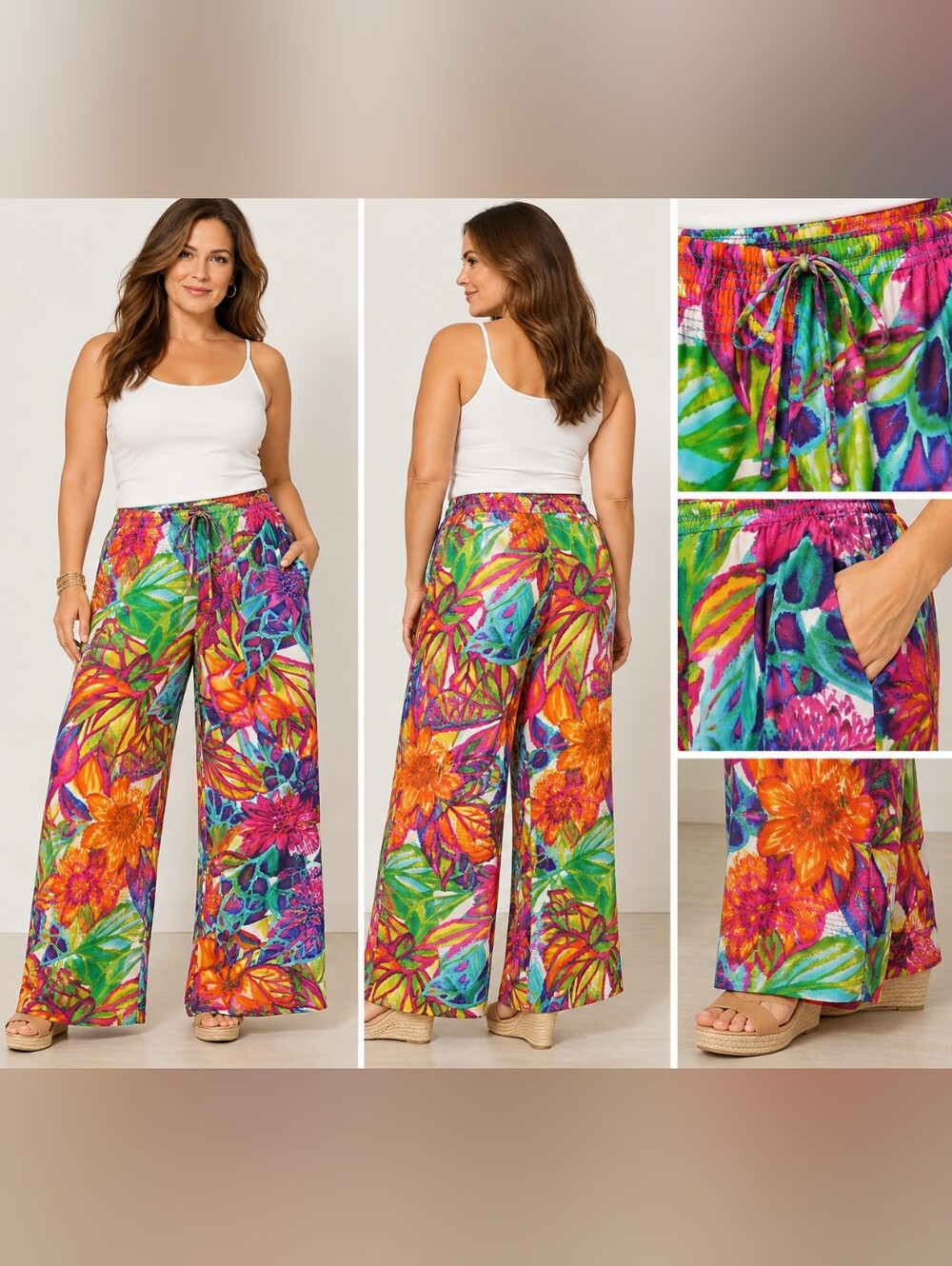 Lauren Ralph Lauren 3X Tropical Floral Palazzo Pants Wide Leg Drawstring Unworn